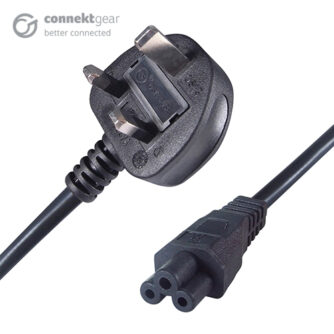 2m UK Mains Power Cable UK Plug to C5 (Cloverleaf) Socket