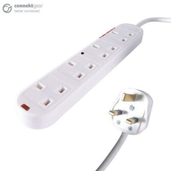 2m 4 Way Surge Protected Power Extension Block - UK Plug to 4 x UK Sockets - White
