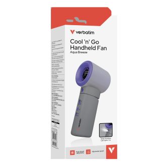 Verbatim Cool 'n' Go Aqua Breeze Handheld Fan with Refreshing Mist Spray - Grey/Purple